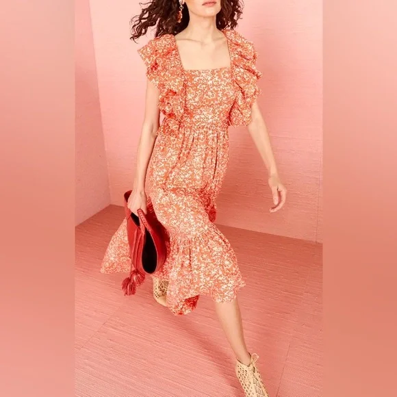 Ulla Johnson Freida Dress Printed Cotton Coral Batik Orange Size 2 - Picture 12 of 12